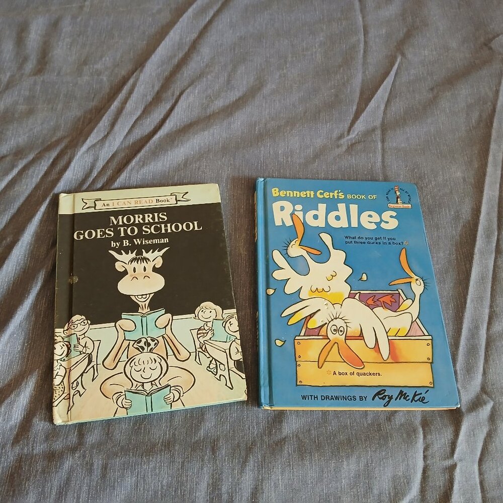 Dr Seuss Beginner book Bennett Cerf's Book of Riddles & Morris Goes to School